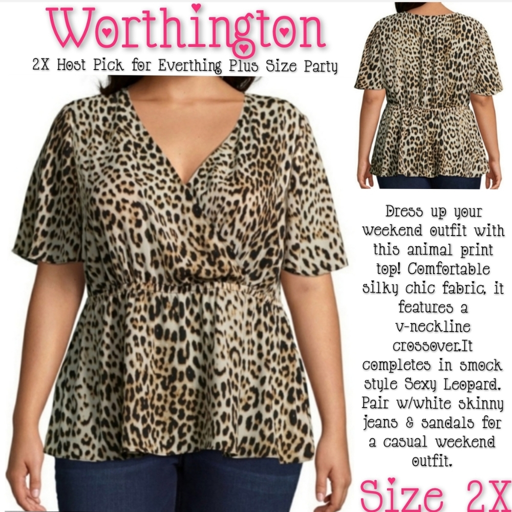 Worthington Top Size 2X Smock Animal Print NWT - Picture 1 of 9